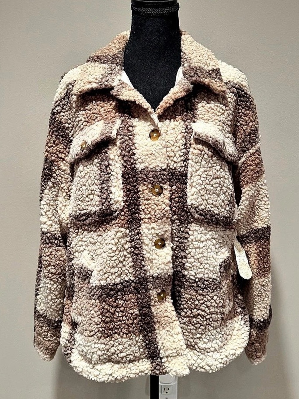 Altar'd State Shacket Plaid Jacket Brown Cream XS NWT